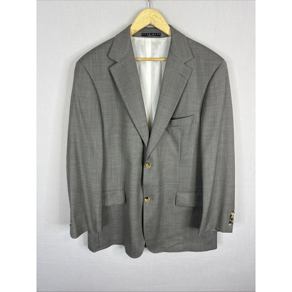 Hugo Boss Super 140 Wool Blazer Men 46R Gray Made USA Pasolini